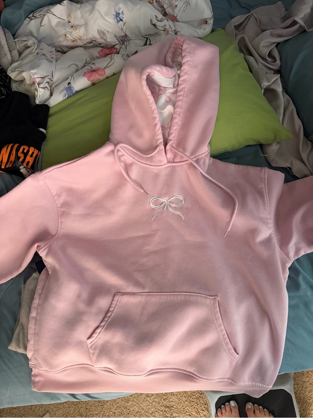 Pink Hoodie with Bow Embroidery
